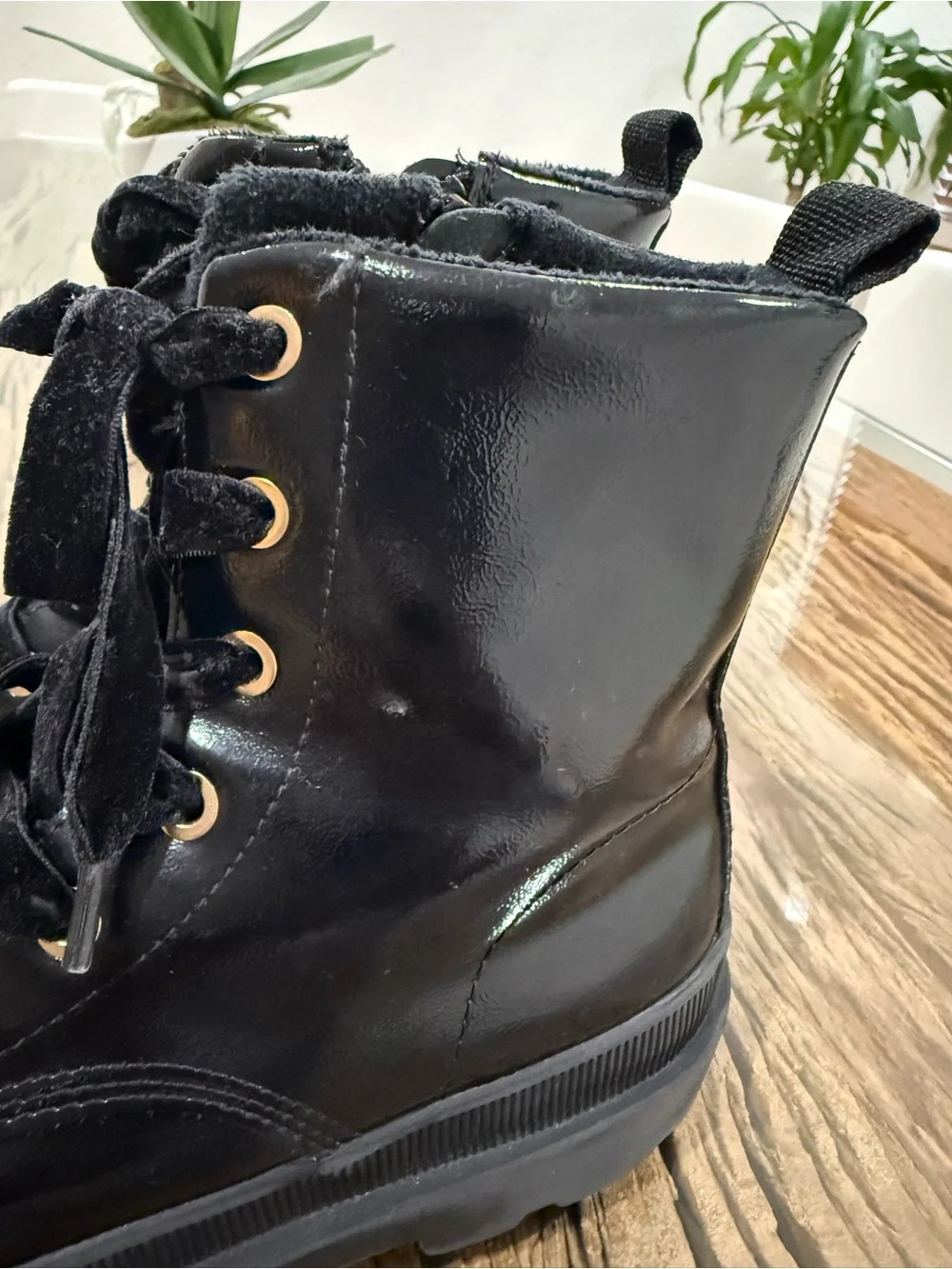 H&M Black Patent Combat Boots for Kids